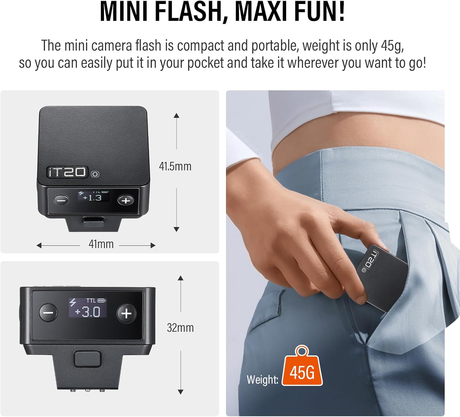 Godox iT20 O iT20-O with Hot Shoe Riser, TTL Flash for Olympus Panasonic Cameras, 700 Full Power Flash, 1.5s Recycling Time, Built-in Lithium Battery, Mini Flash Speedlight with Color Filters (Black)