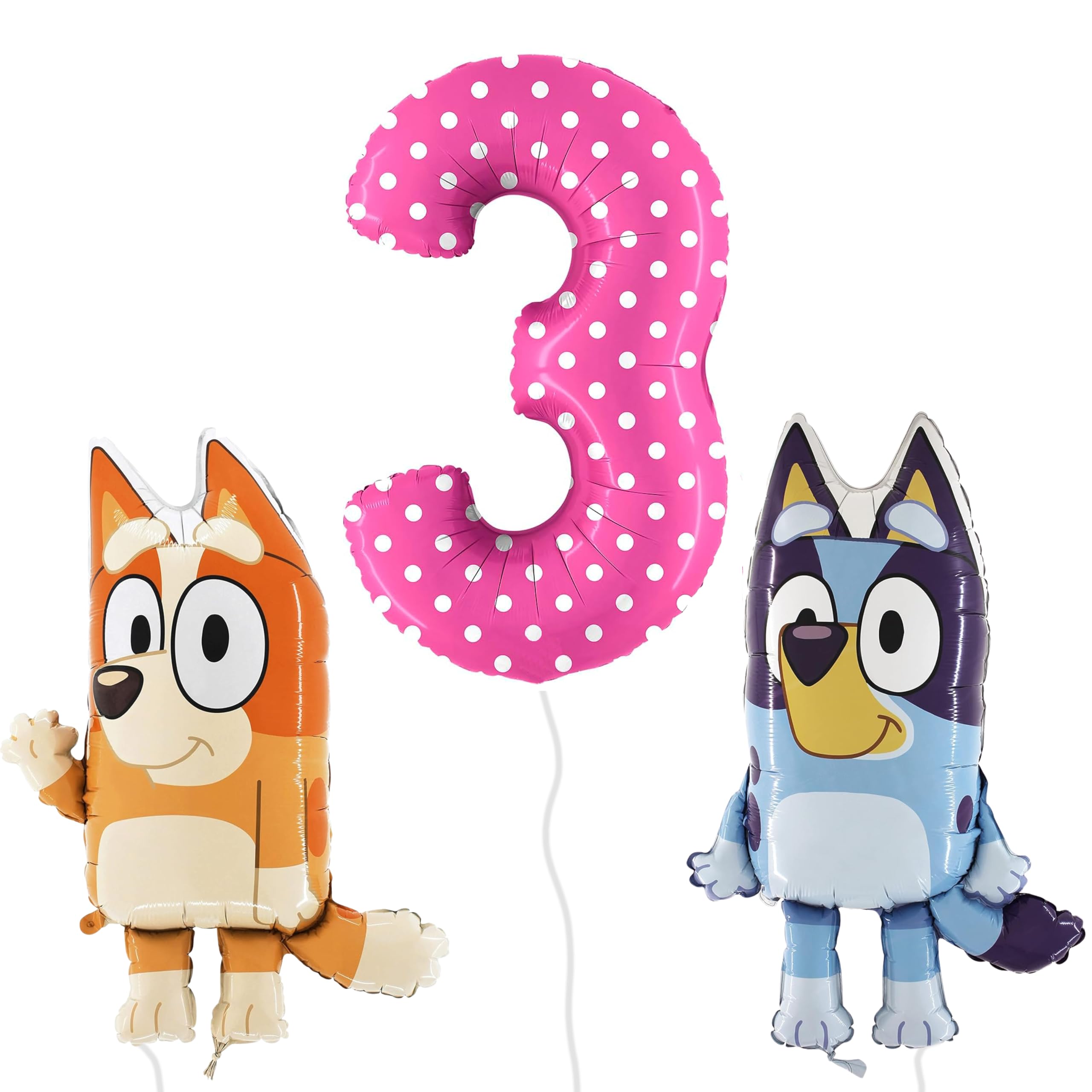 Toyland® Bluey & Bingo Foil Balloon Pack - 2 x 80cm (32") Character Balloons & 1 x 101cm (40") Spotty Number Balloon - Kids Party Decorations