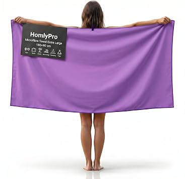Microfibre Towel Extra Large 180x90cm - Quick Dry, Lightweight, Super Soft, Compact Bath Towel for Gym, Travel, Beach, Swimming, Camping, Hiking & Yoga (Purple)