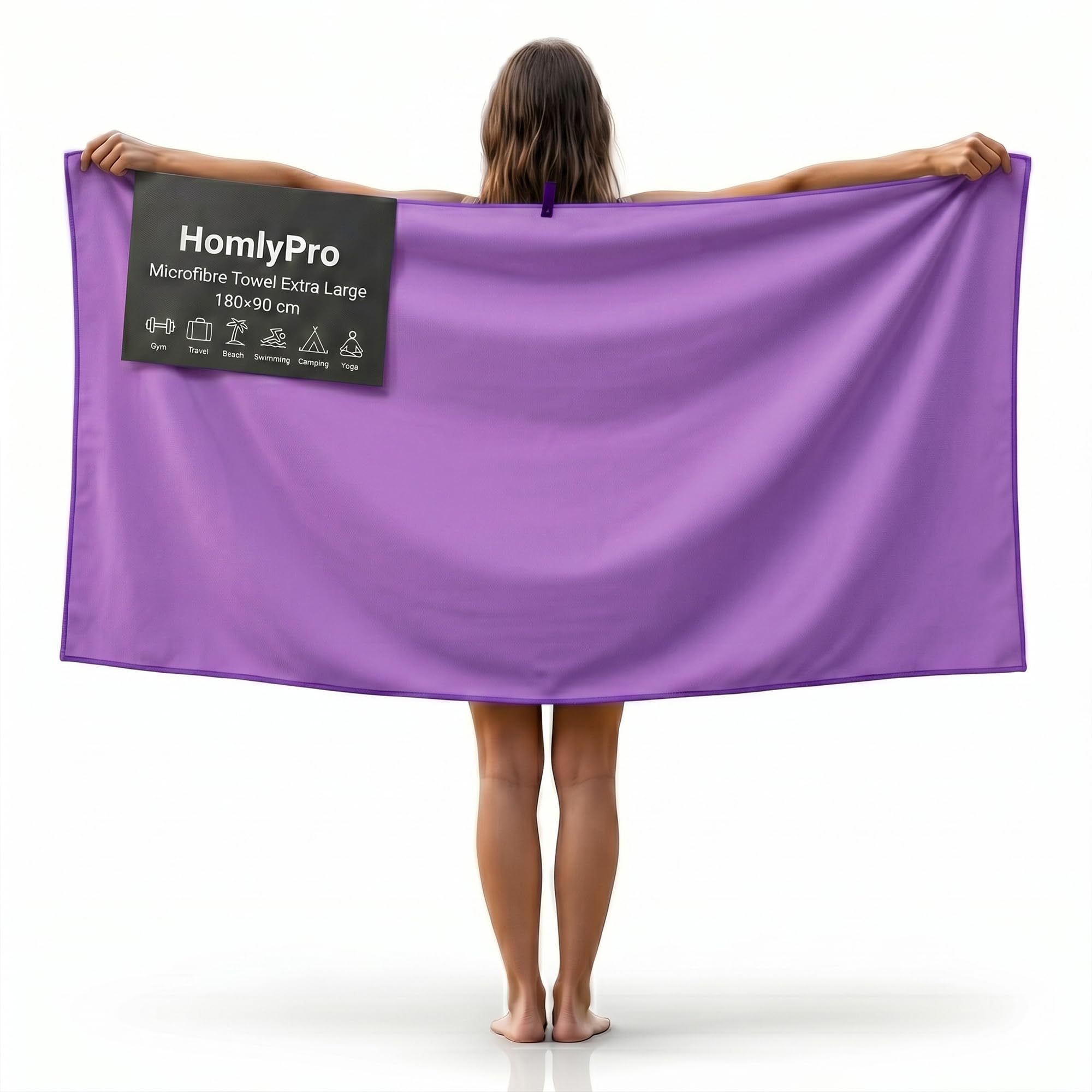 HomlyPro Microfibre Towel Extra Large 180x90cm - Quick Dry, Lightweight, Super Soft, Compact Bath Towel for Gym, Travel, Beach, Swimming, Camping, Hiking & Yoga (Purple)