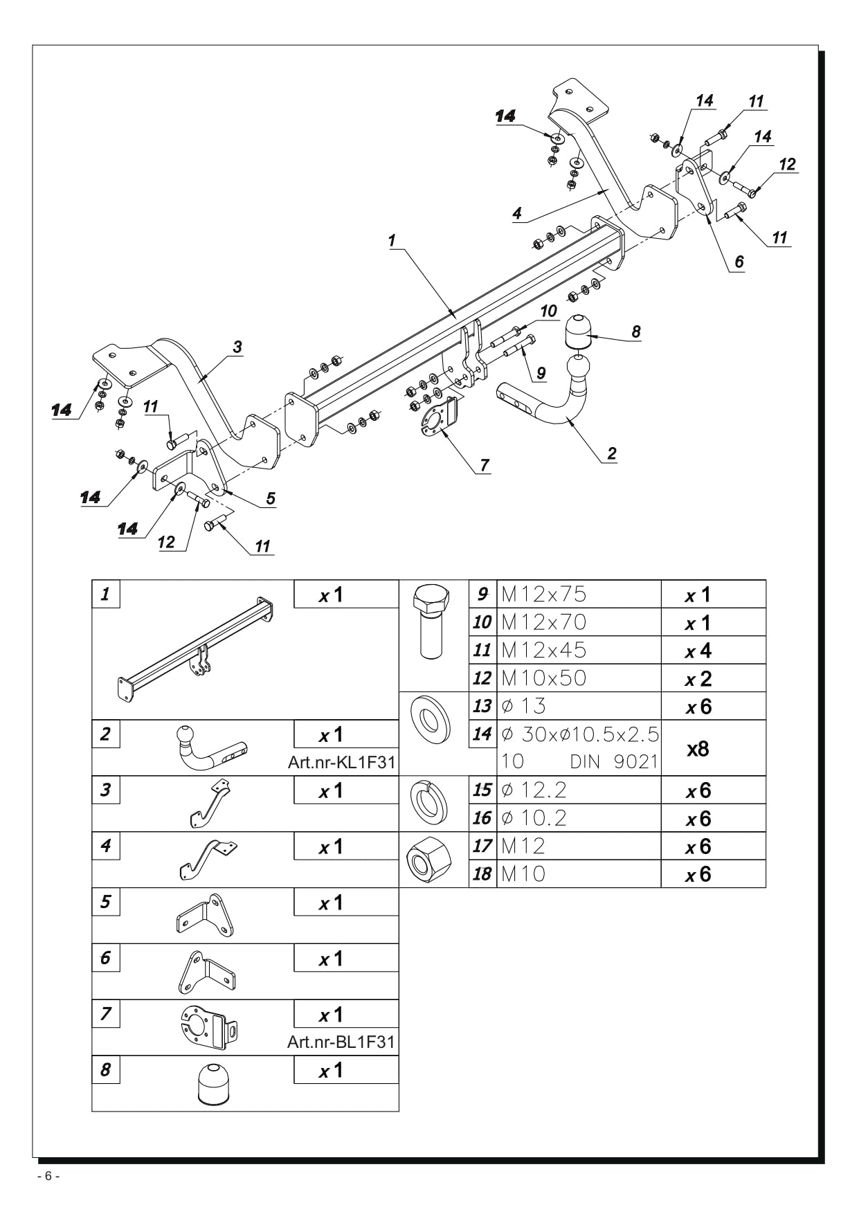 Enganche de Remolque Fijo para Peugeot Partner II/Tepee (L1) 2008-2018 | Kit Completo con Instalación Eléctrica de 13 Pines | Homologado E20 | Capacidad de Remolque 1600 kg | Ref. F31