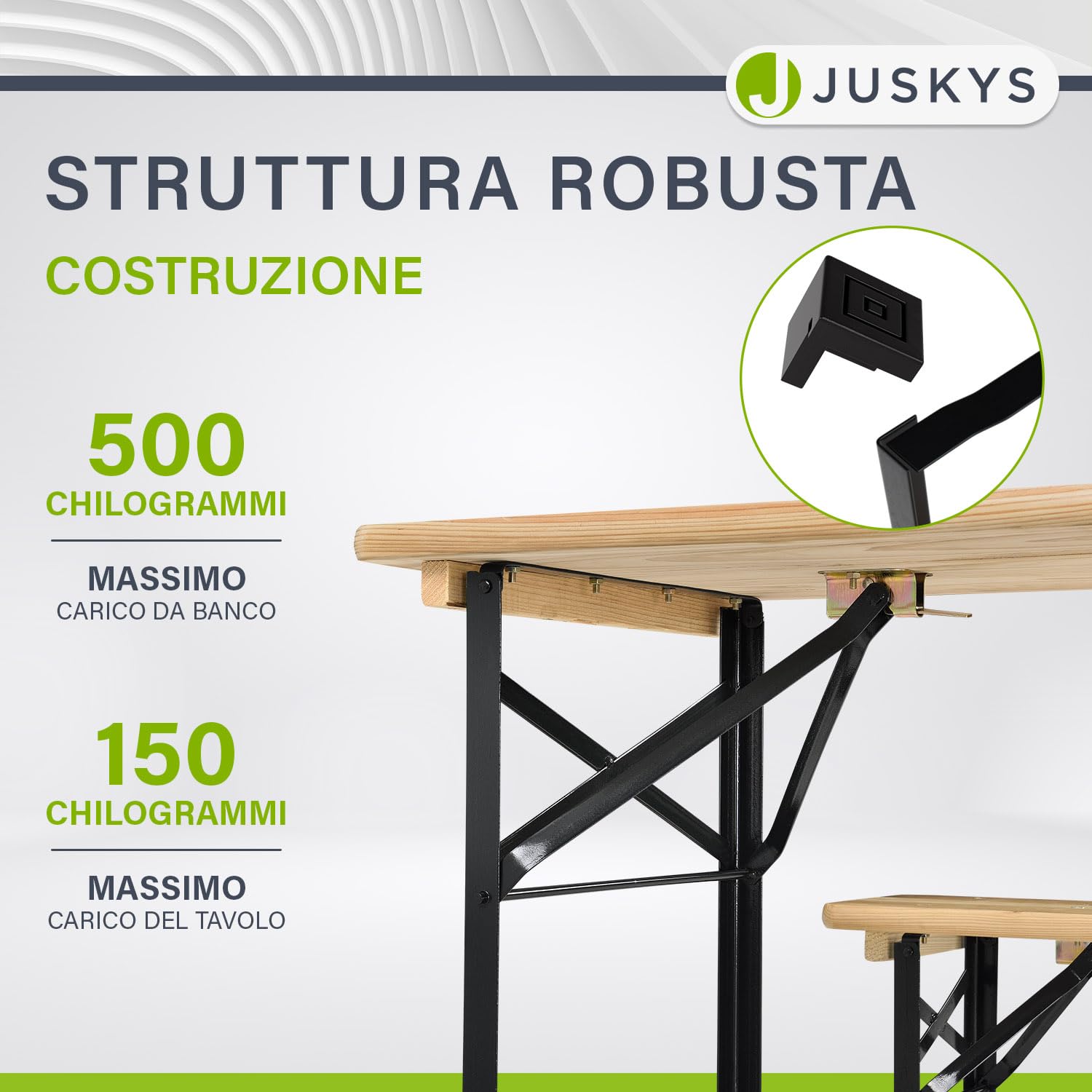 Juskys Set birreria Bichl 3 pezzi pieghevole 170x46x77 cm - Set mobili da giardino tavolo da birra e 2 panche da birra