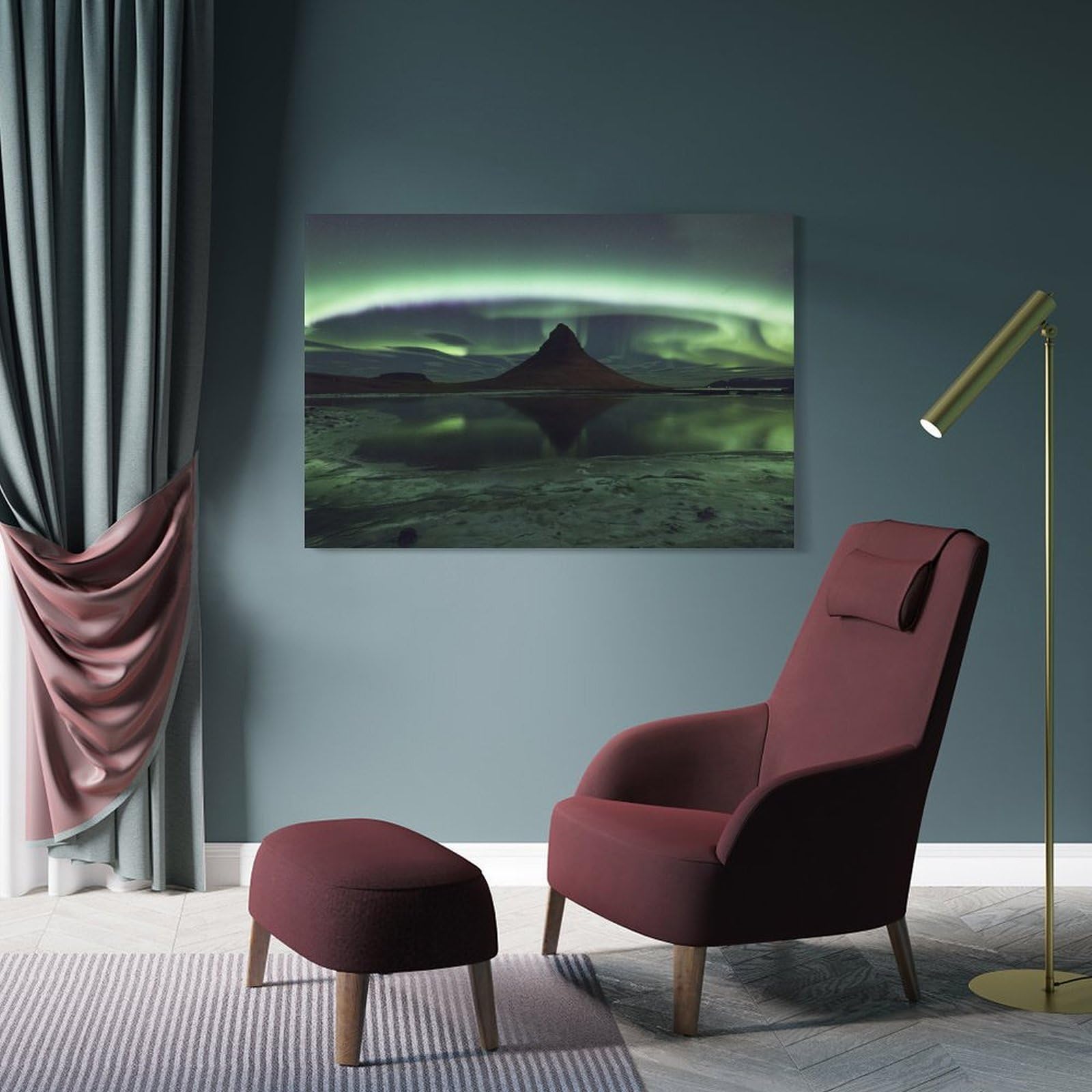Junmoney Frame-Style-10 Kirkjufell Aurora Home Decor Wall Art, 20X30inch(50X75cm), For Apartment Walls, Studios Or Work Areas, Decorative Canvas Decor For Home Updates