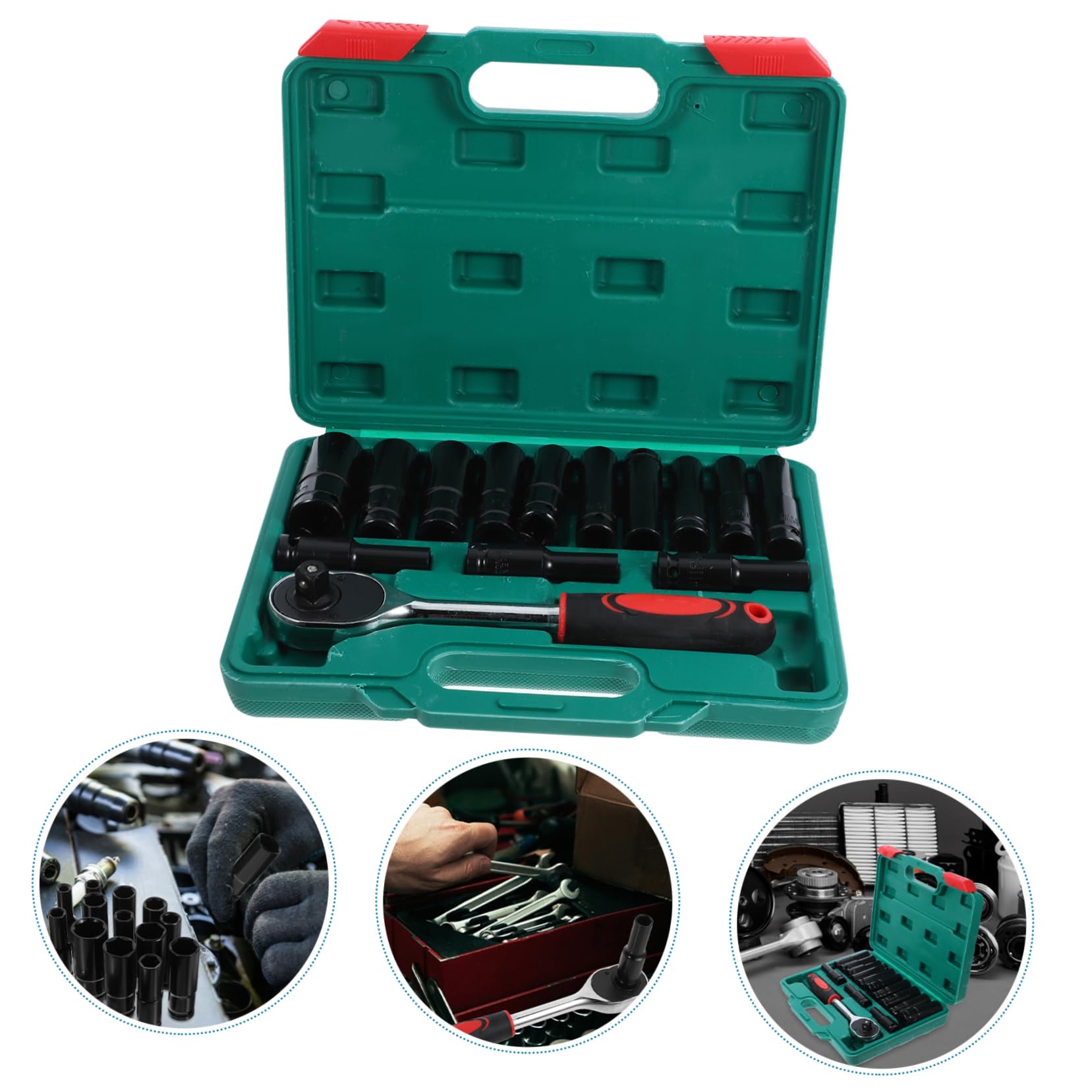 Housoutil Set di Bussole per Avvitatore Elettrico, 14 Pezzi in Acciaio | Verde, in Pp, per Attrezzature Meccaniche e Pneumatici, Supporto per Manutenzione Pneumatici, Set 1