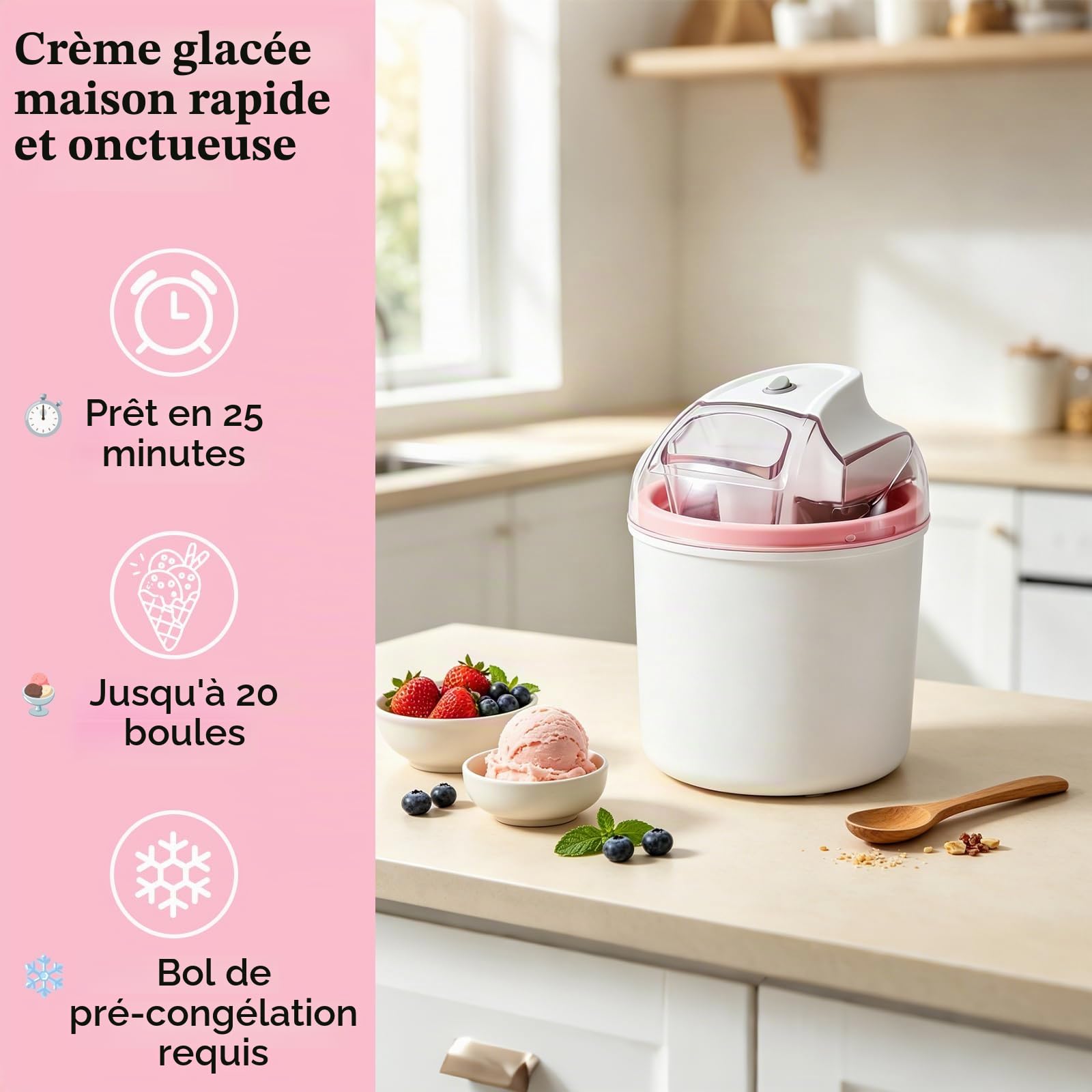 Machine à glace 1,6L, pour glace molle, glace, sorbet et yaourt glacé
