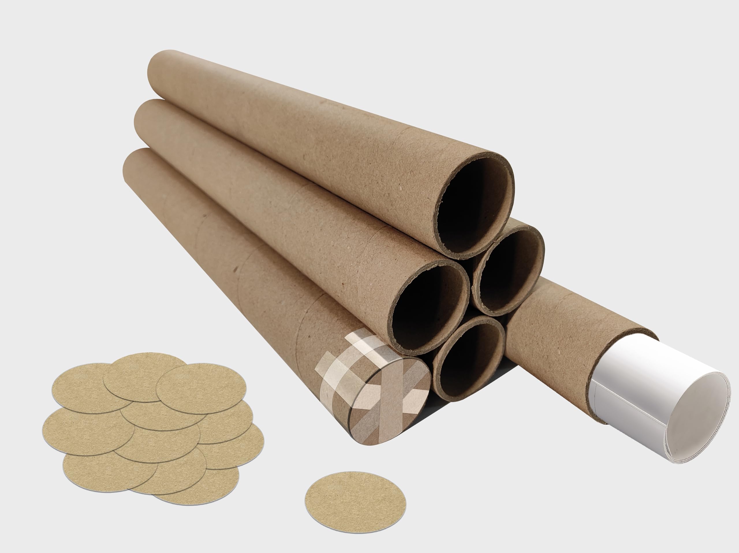WallDesign Multipurpose Hard Paper 3mm Thick Tube with End Caps (2 inch dia x 10 inch long) – Storage of Art, Prints, Shipping Rolled Items (6 Tubes)