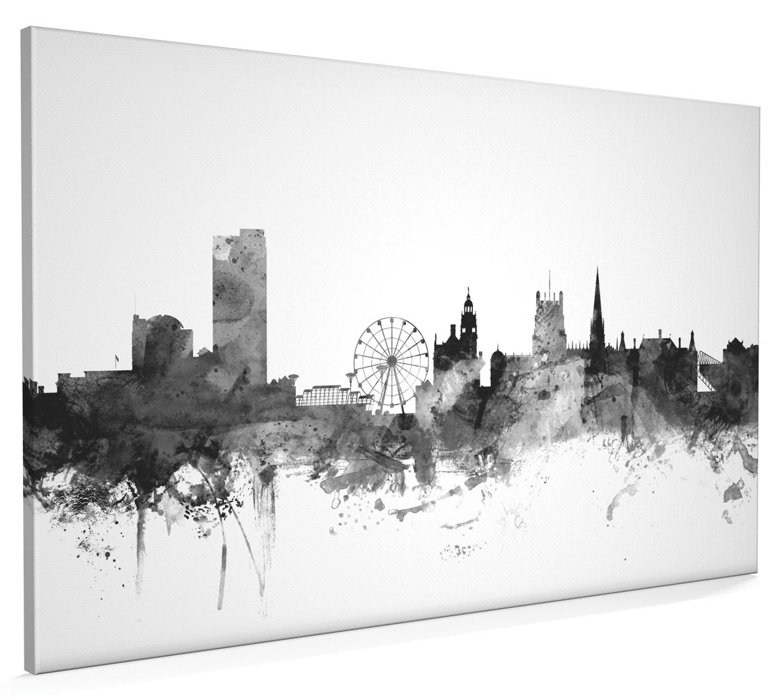 Artpause White Sheffield England Skyline Canvas Art Print, 22X34 Inch (A1) - 1451