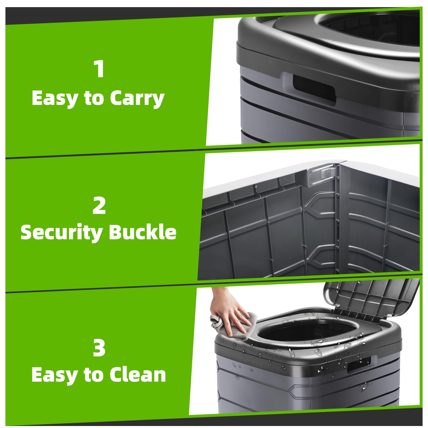 WC portatile XXL per adulti, WC da campeggio con coperchio, WC da campeggio con borsa, vasino da viaggio per campeggio, escursionismo, viaggi su strada, auto, tenda, camionisti, nero
