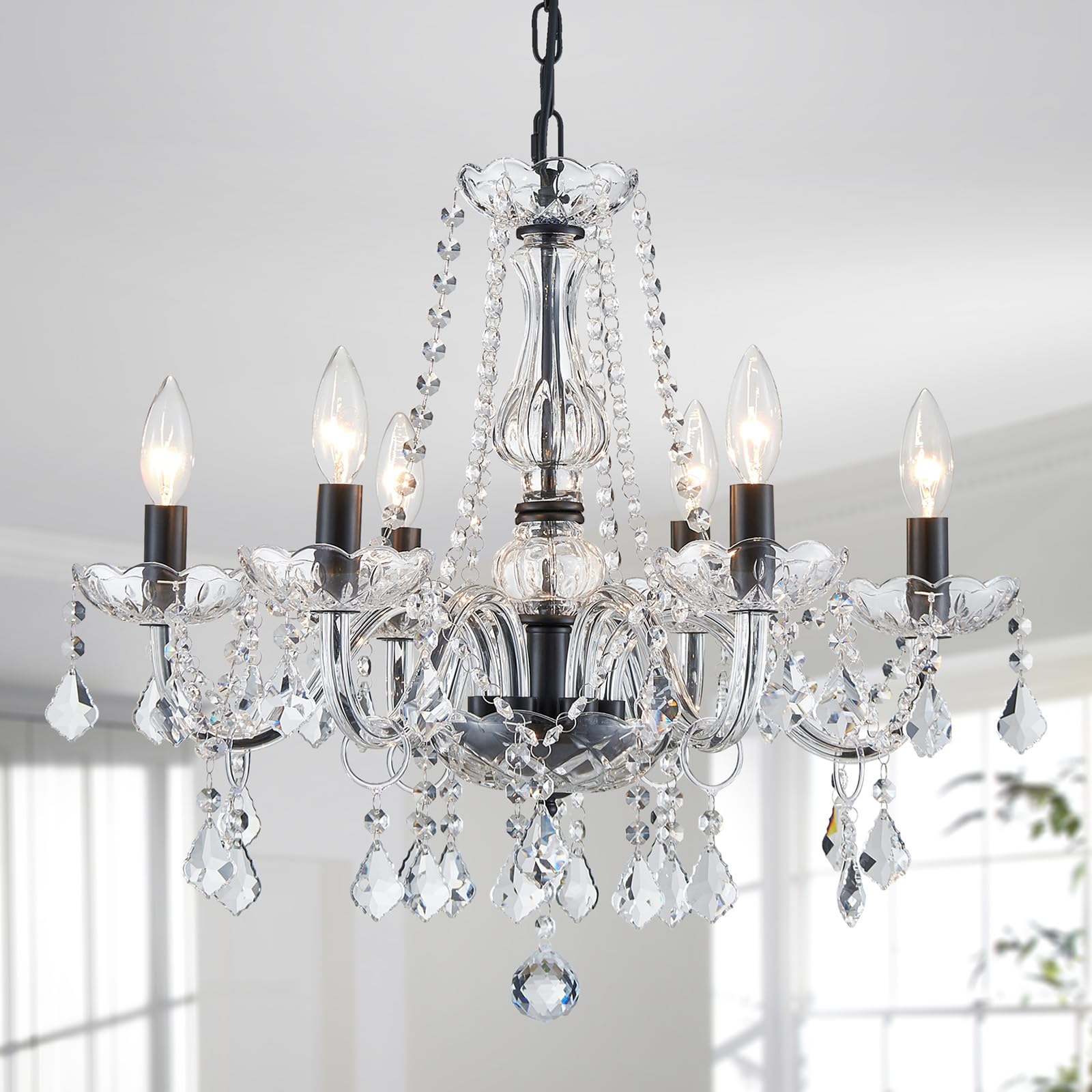 WUZUPS Crystal Candle Chandelier Hanger Flushmount Plafondlamp Moderne Verlichting Inrichting voor Slaapkamer Hal Bar Keuken Badkamer, H42 W43, Zwart, E14 Base WUZUPS Crystal Candle Chandelier Hanger Flushmount Plafondlamp Moderne Verlichting Inrichting voor Slaapkamer Hal Bar Keuken Badkamer, H42 W43, Zwart, E14 Base