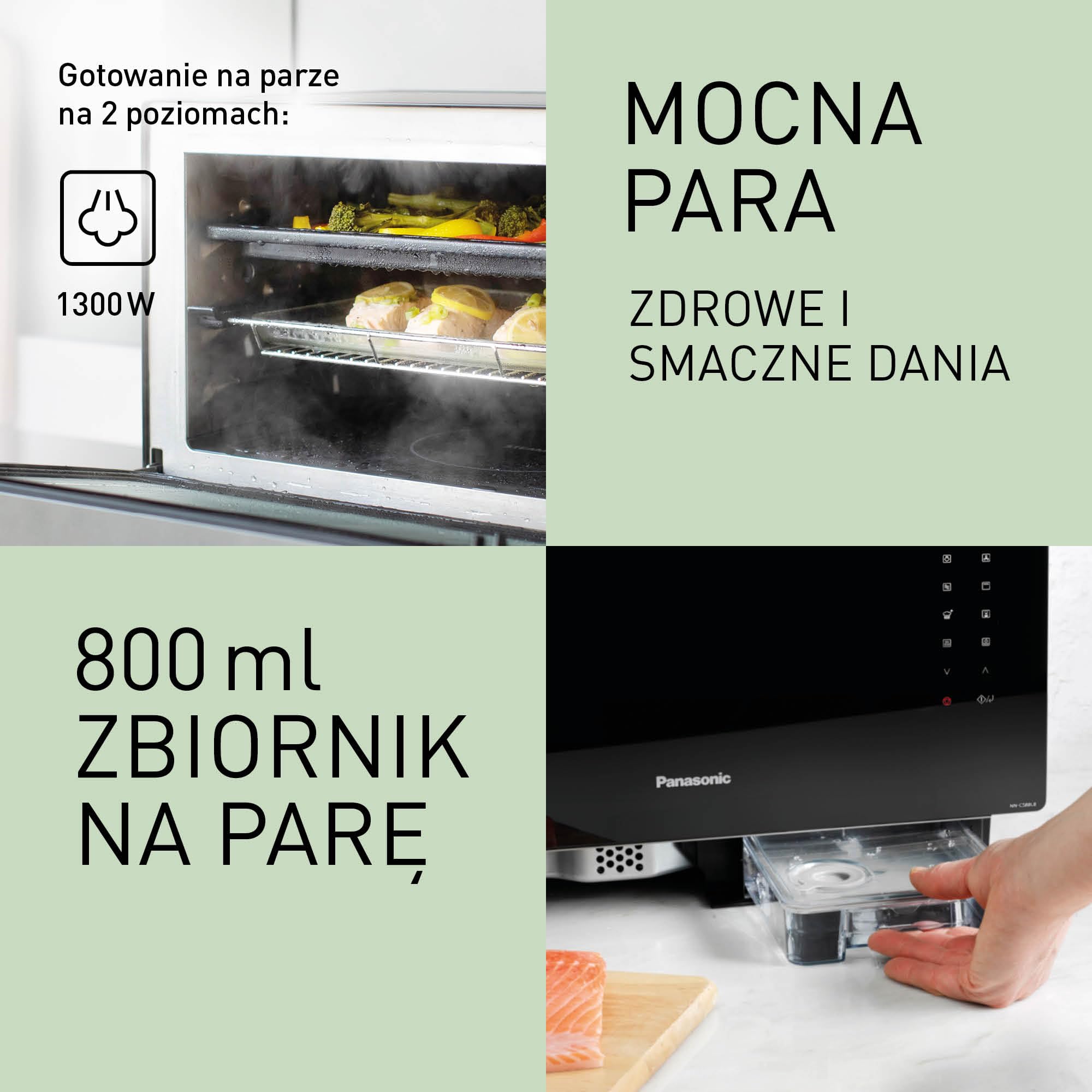 Panasonic NN-CS88L parowa kuchenka wielofunkcyjna 4w1 (31l, technologia inwerterowa, para 1300W, Konwekcja 30–230°C, grill 1300W, mikrofale 1000W)