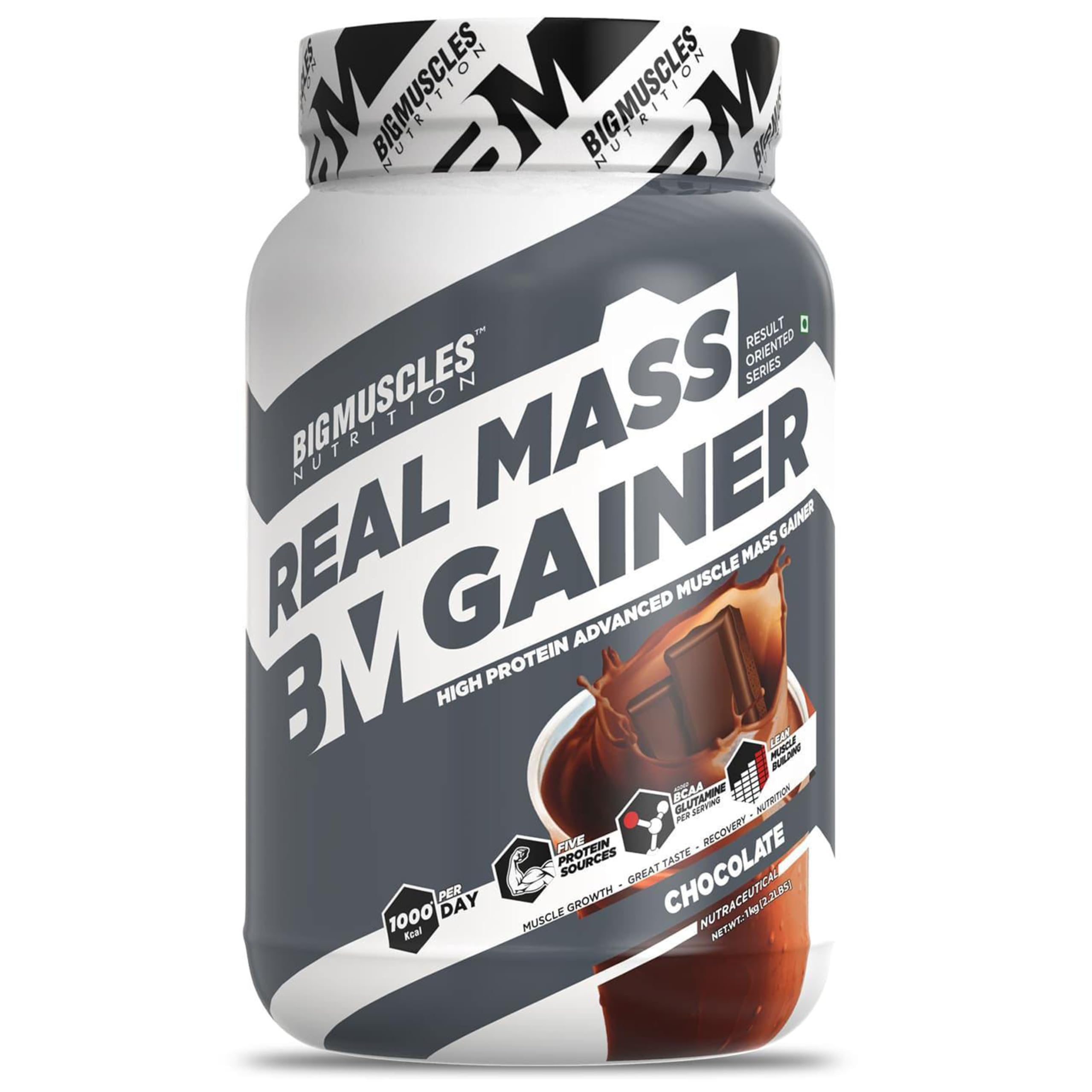 Bigmuscles Nutrition Real Mass Gainer [1Kg, Chocolate] | Lean Whey Protein Muscle Mass Gainer | Complex Carbohydrates, | 1000 Calories | Reduces Muscle Breakdown | Boosts Metabolism