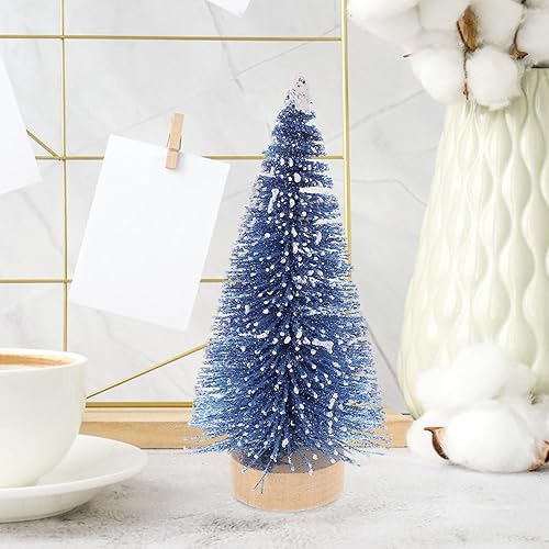 Miniatura 3 de Decoración del hogar, mini árbol de Navidad artificial, 4 piezas, árboles de sisal artificiales, adornos de escarcha de nieve, cepillo para botella,
