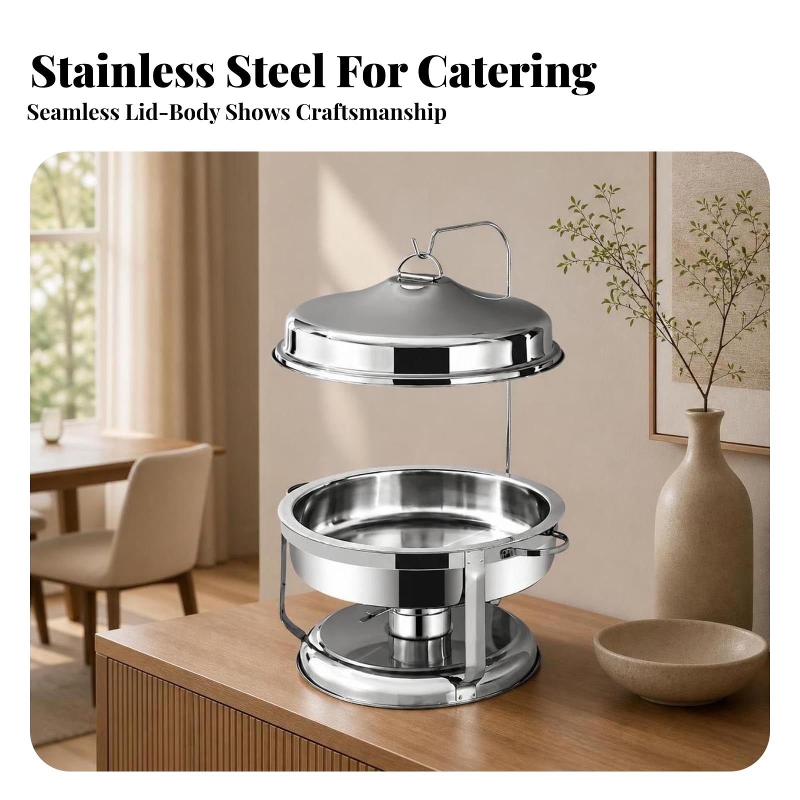 Scaldavivande Finitura in Metallo Lucido, Chafing Dish con Coperchio a Cupola, Resistente Ruggine, Scaldavivande con Coperchio a Rullo, Argento