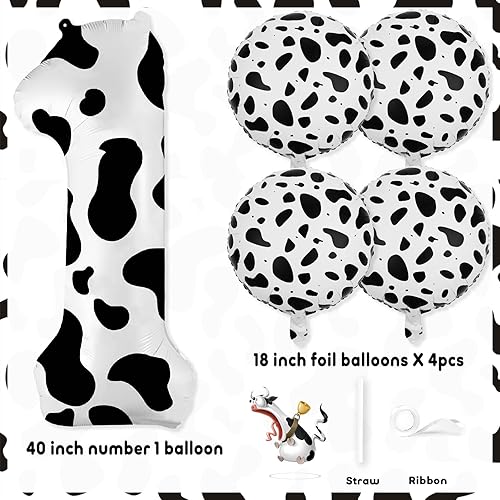Miniatura 3 de Globos con estampado de vaca número 1, globo grande número 1 de 40 pulgadas, globos de papel de aluminio de vaca de 18 pulgadas para el primer