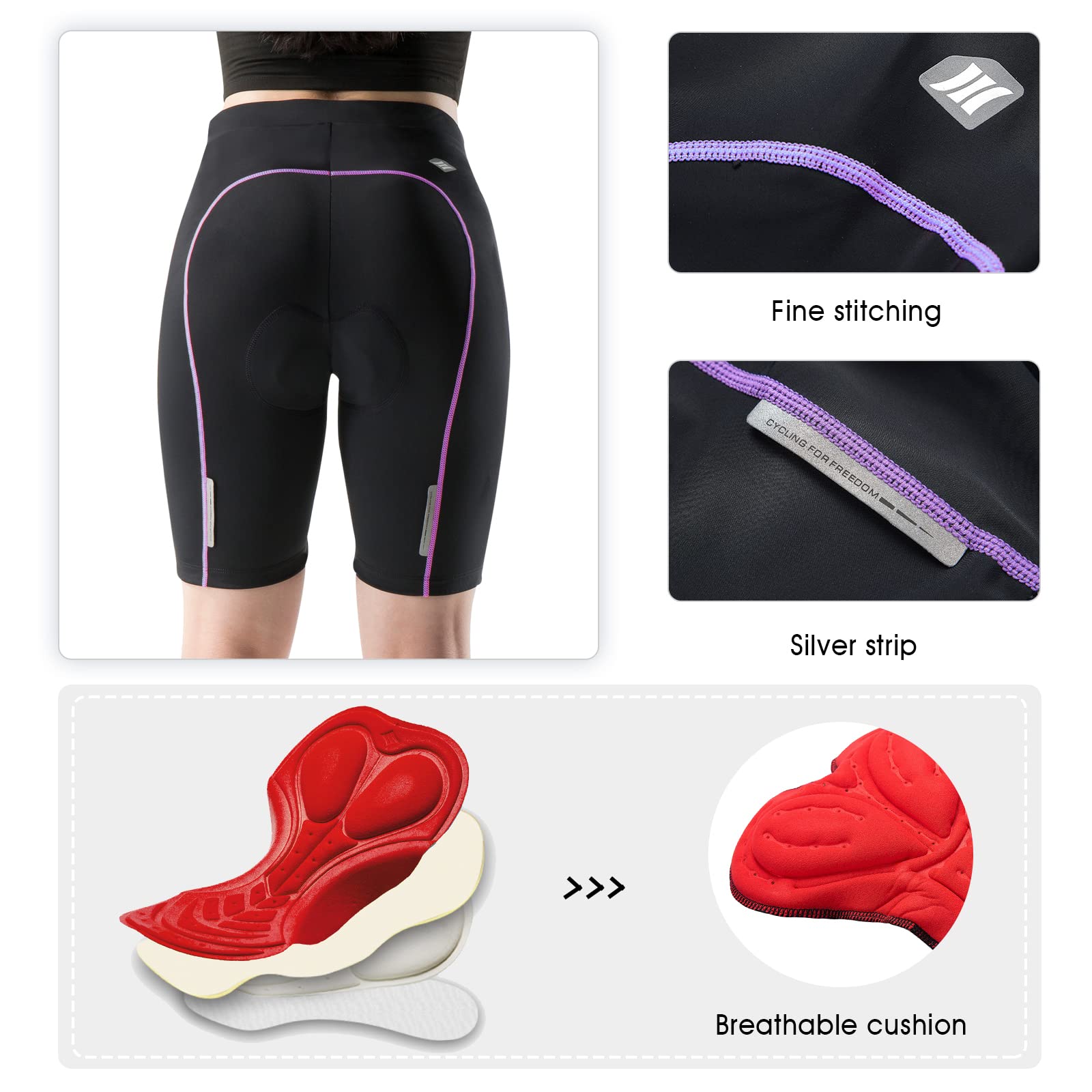 Santic Culotte Cycliste Femme Courte à Doublure 3D Poches Latérales Pratiques UPF 50+ Tissu Antibactérien à Séchage Ultra-Rapide