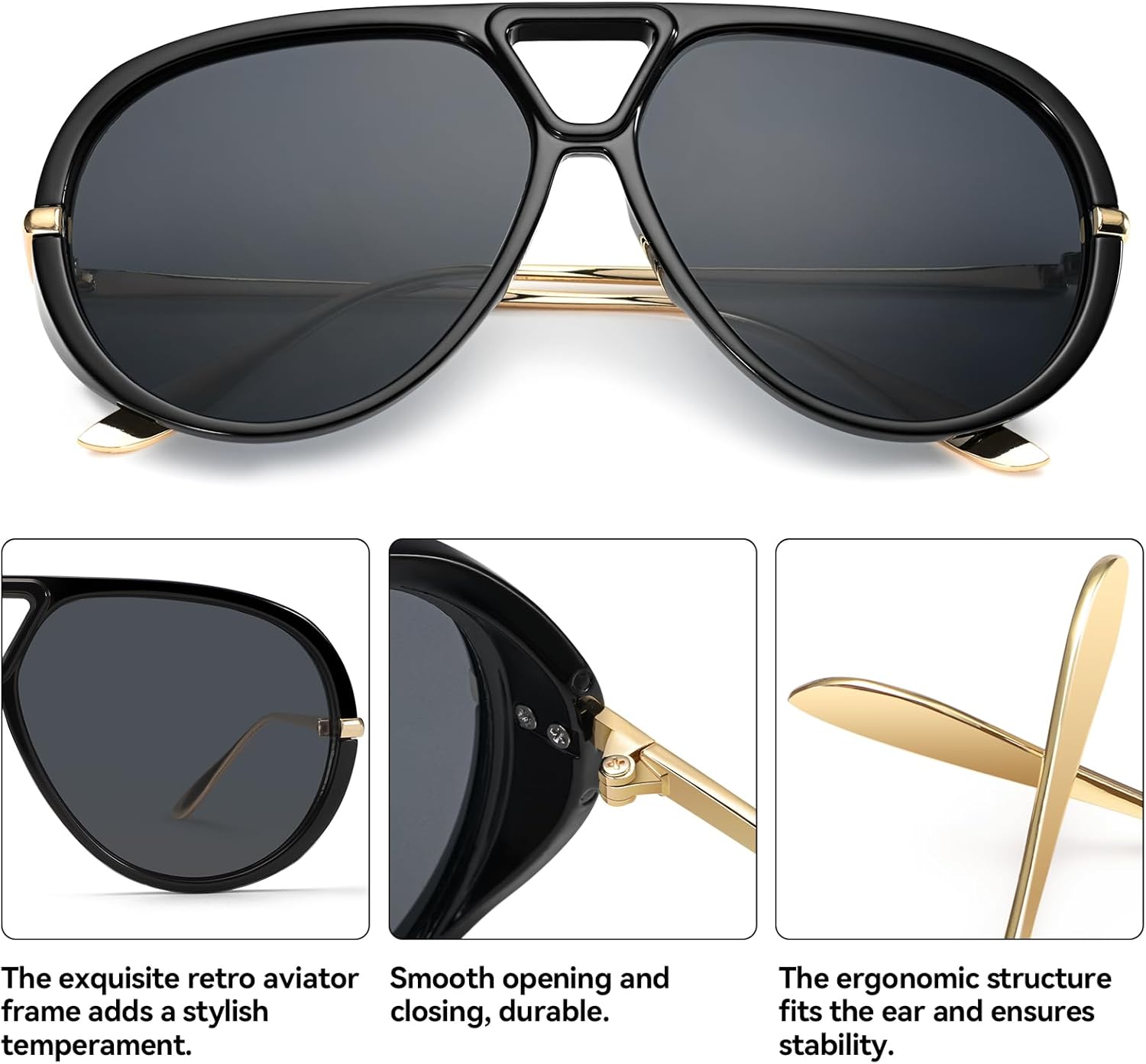 Dollger Oversized Aviator Sunglasses for Women Trendy Retro Large Frame Designer Ladies Shades Sunglasses - Image 4