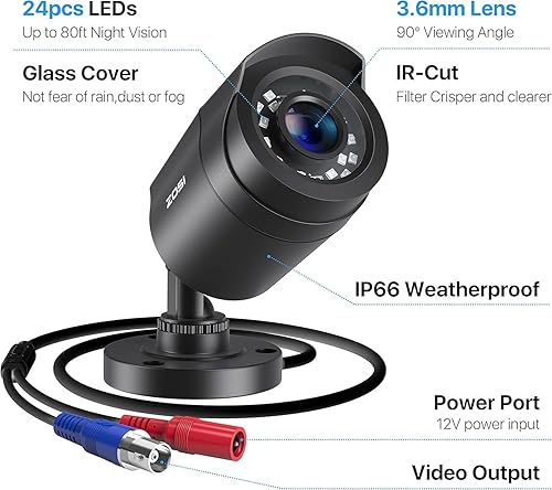 Miniatura 8 de ZOSI Paquete de 2 cámaras de seguridad HD 1080P con audio, cámara de vigilancia doméstica de 2 MP para interiores y exteriores, visión nocturna IR