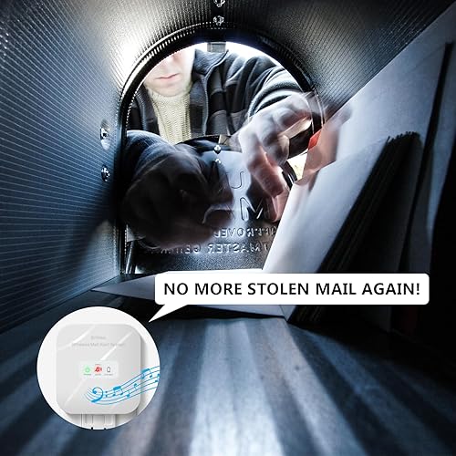 Miniatura 3 de Briidea Alarma de buzón de correo, inalámbrica, alimentada por batería, blanco, rango de 500 pies, flash LED y alertas de sonido, recordatorio de