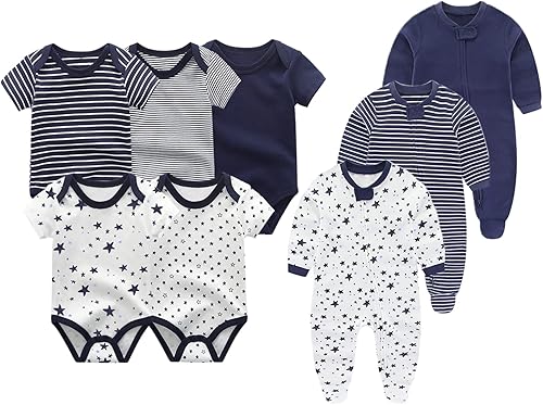 Ropa unisex para bebés, paquete de 5 mamelucos de manga corta y 3 mamelucos con pies para bebé