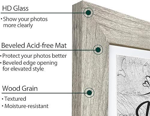 Miniatura 2 de Juego de 2 portarretratos de madera gris de 11 x 14 pulgadas, para fotos de 8 x 10 pulgadas con paspartú o de 11 x 14 pulgadas sin paspartú, marcos