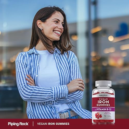 Miniatura 6 de Piping Rock Gomitas de suplemento de hierro  90 unidades  con vitamina B-12  Sabor a uva  Fórmula vegana  Vegetarianas, sin OMG, sin gluten