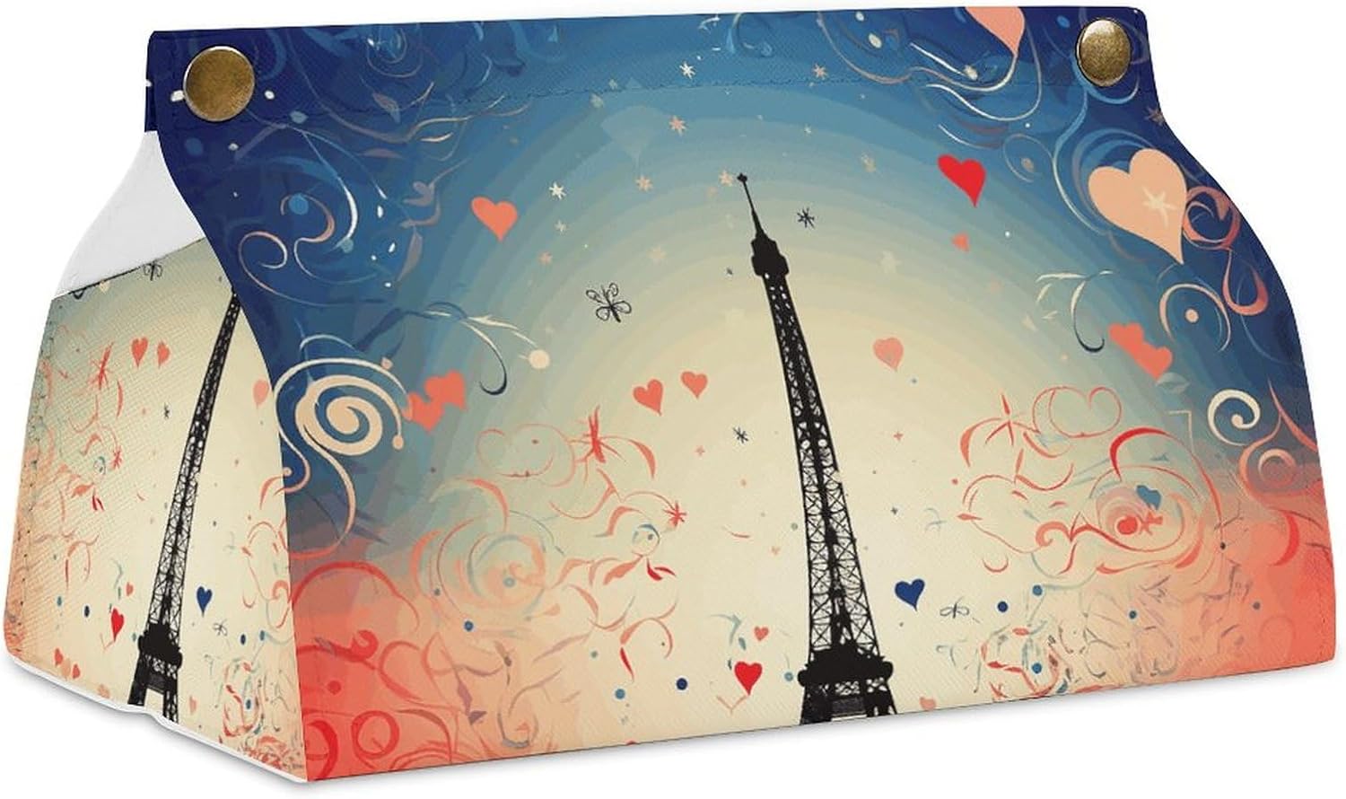 Paris PatternTissue Box Cover for Bathroom, PU Tissue Holder for Vanity Countertop, Paper Organizer Dispenser, Personalized Tissue Case for Office, Car, Tabletop