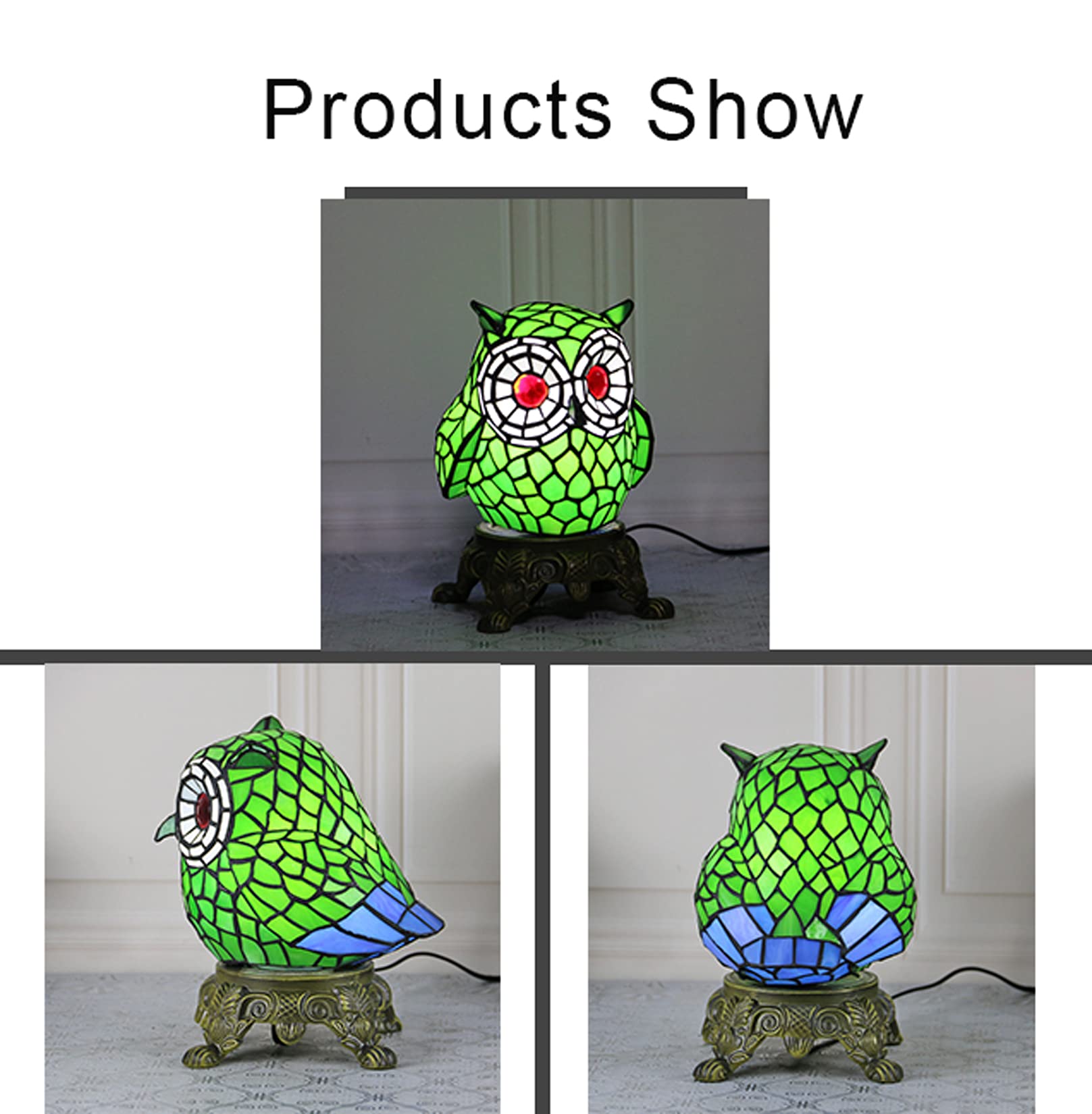 Lampy nocne w stylu Tiffany Vintage Owl Witraż Kreatywność Dziecięca lampka nocna Małe lampki stołowe z podstawą ze stopu do domu Sypialnia Salon Kawiarnia