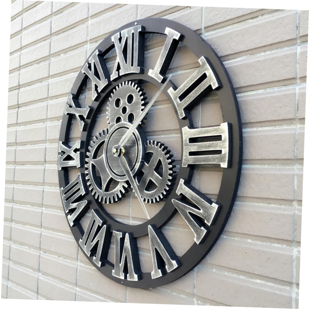 PRETYZOOM Reloj de Pared Diseño Original Estilo Industrial de 34 Cm en Madera Color Plata, Fácil de Instalar y Quitar para Salón u Oficina
