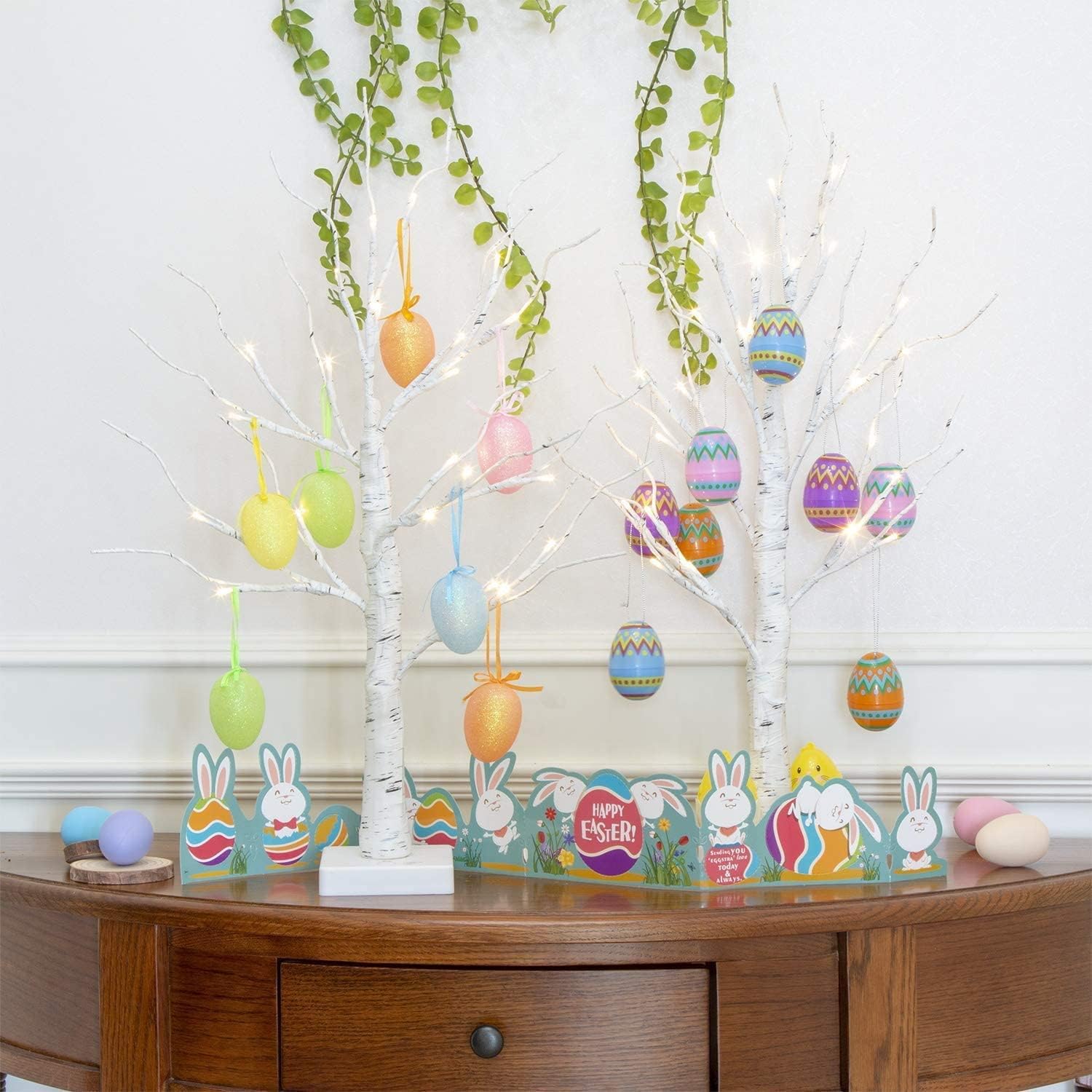 Easter Decorations EAMBRITE 24IN 24LT Easter Tree with 10 Egg Ornaments Timer Battery Operated Tabletop Tree Centerpiece Table Decorations for The Home Spring Party Wedding