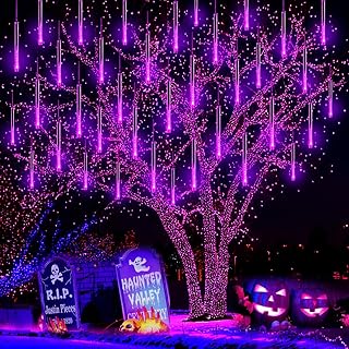 Halloween Lights Outdoor, Meteor Shower Lights 12 inch 8 Tubes Icicle Fairy String Lights for Halloween Christmas Decorations Tree Party Yard Outdoor, UL Plug, Purple Christmas Lights