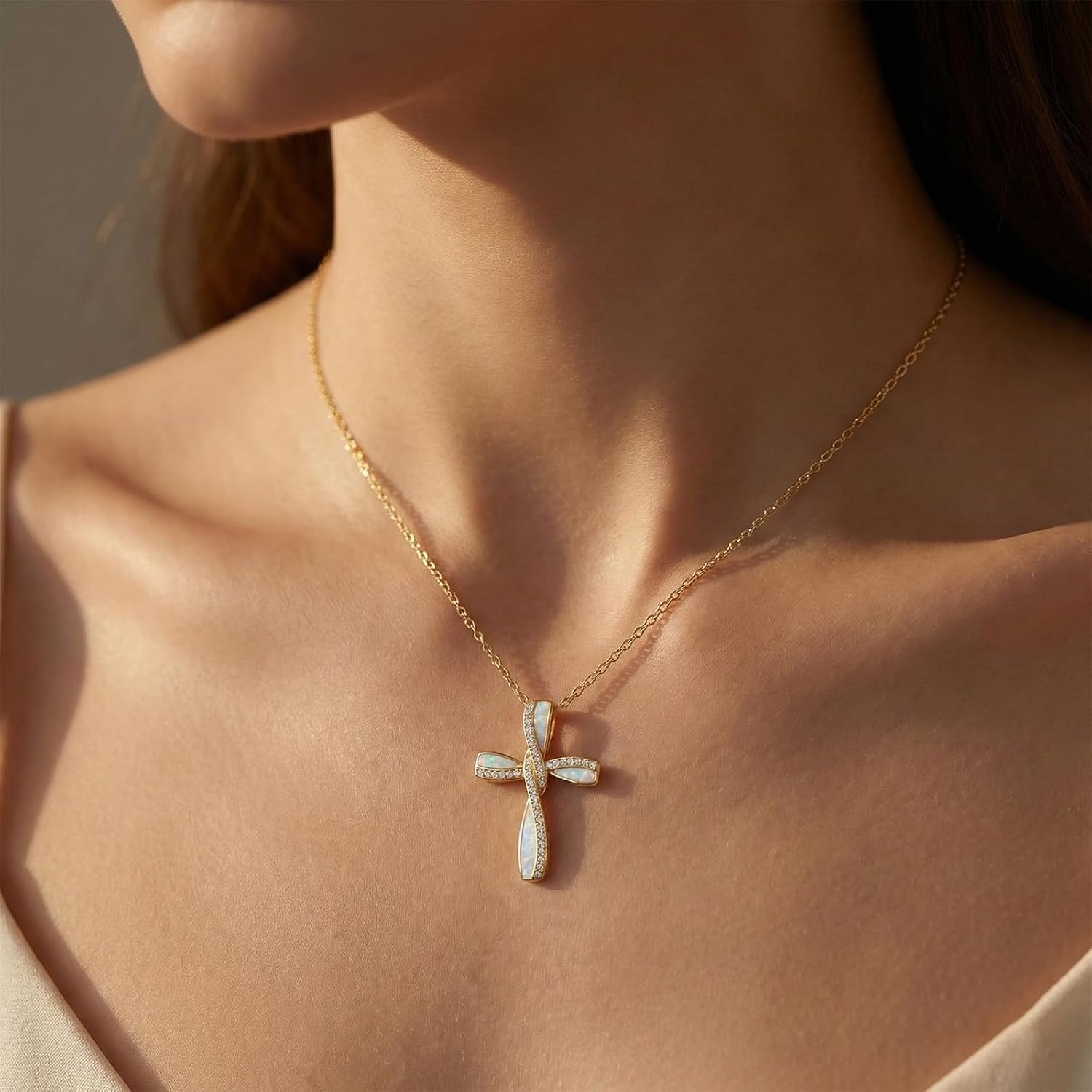 Gold Dainty Cross Necklace for Women 14K Gold Christian Cross Pendant Necklaces Jewelry Valentines Day Gifts for Wife Girlfriend Her