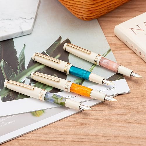 Miniatura 3 de Jinhao 82 Mini pluma estilográfica acrílica, punta doblada iridio con convertidor de tinta, mini bolígrafo de viaje rosa Sakura de bolsillo corto