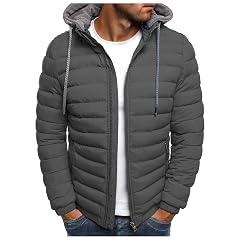 Mens Lightweight Puffer Jacket Winter Coats Full Zip Up Padded Coat Packable Quilted Down Jacket Cold Thermal Hoodies
