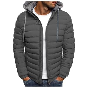 Mens Lightweight Puffer Jacket Winter Coats Full Zip Up Padded Coat Packable Quilted Down Jacket Cold Thermal Hoodies