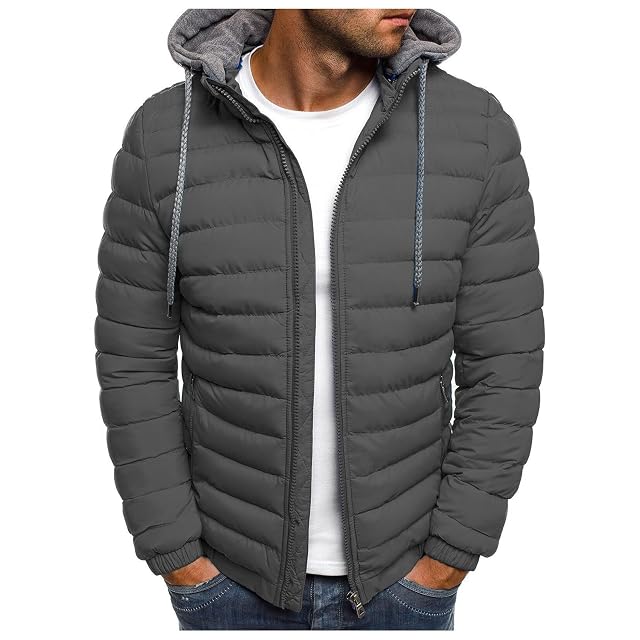 Mens Lightweight Puffer Jacket Winter Coats Full Zip Up Padded Coat Packable Quilted Down Jacket Cold Thermal Hoodies