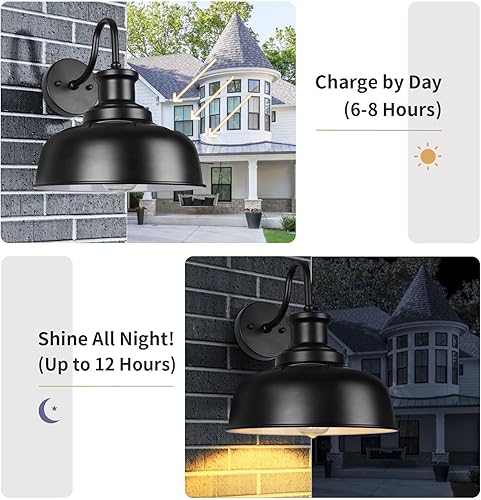Miniatura 4 de Luz solar de granero para exterior, luces de pared al aire libre del atardecer al amanecer, funciona con energía solar, aplique de pared exterior de