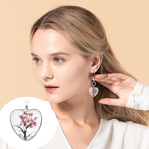 Miniatura 4 de 20 colgantes de árbol de flores secas de mariposa mixta, dijes de árbol de la vida, abalorios de vidrio transparente con encaje de flores prensadas