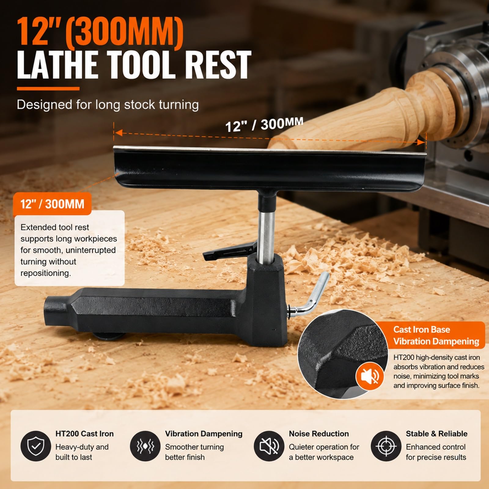 Stojak na narzędzia tokarskie do drewna 12" ze stali nierdzewnej 304 z żeliwną podstawą 250 mm, kolumna 5/8" wysokość 3,26", do tokarki DIY wysokość środka 80-160 mm, obróbka nóg stołu, koralików