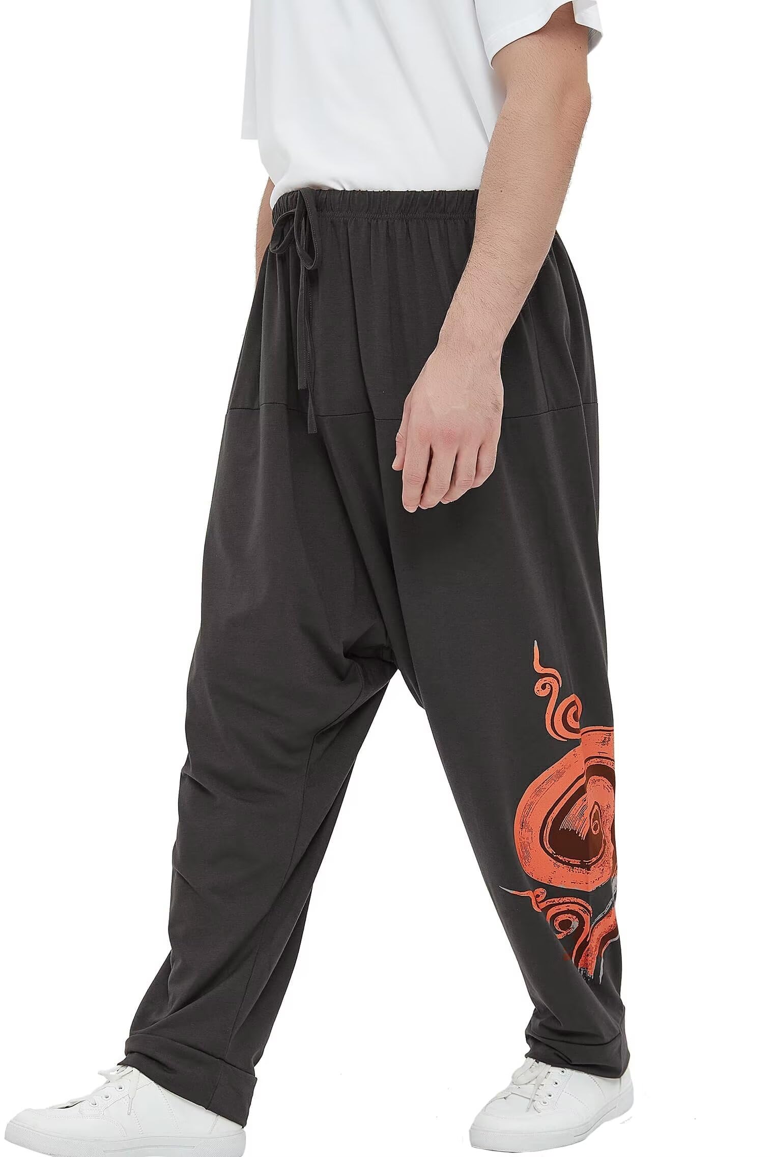 Pantaloni da Uomo Harem Comodi Pantaloni Elastici in Vita Pantaloni Casual Hippies Yoga Tinta Unita