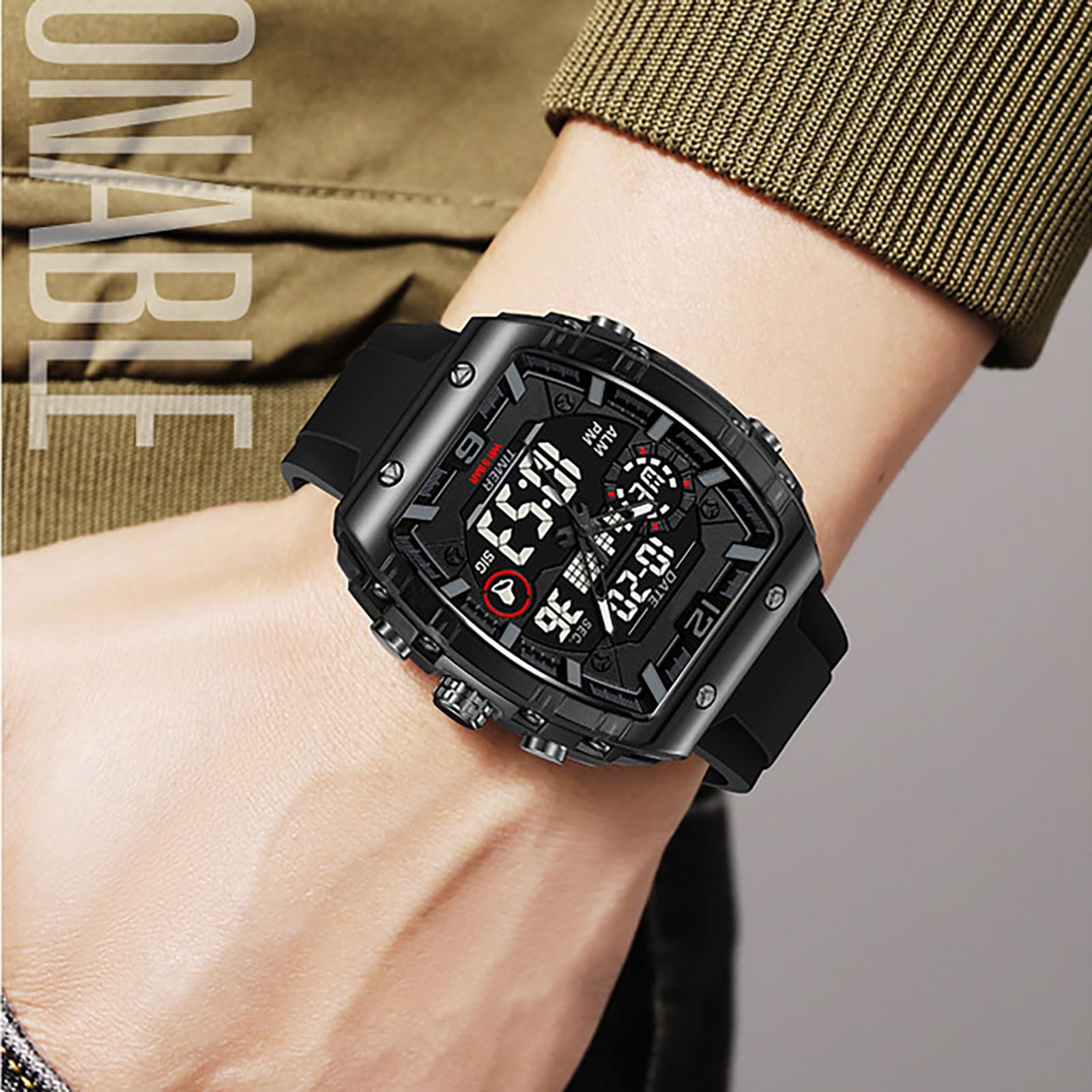findtime Herren-Armbanduhr, Sport, einzigartig, digital, analog, wasserdicht, für Männer und Frauen, Stoppuhr, Alarm, coole Chronograph-Uhr, Silikonband, Armbanduhr, transparent, großes rechteckiges