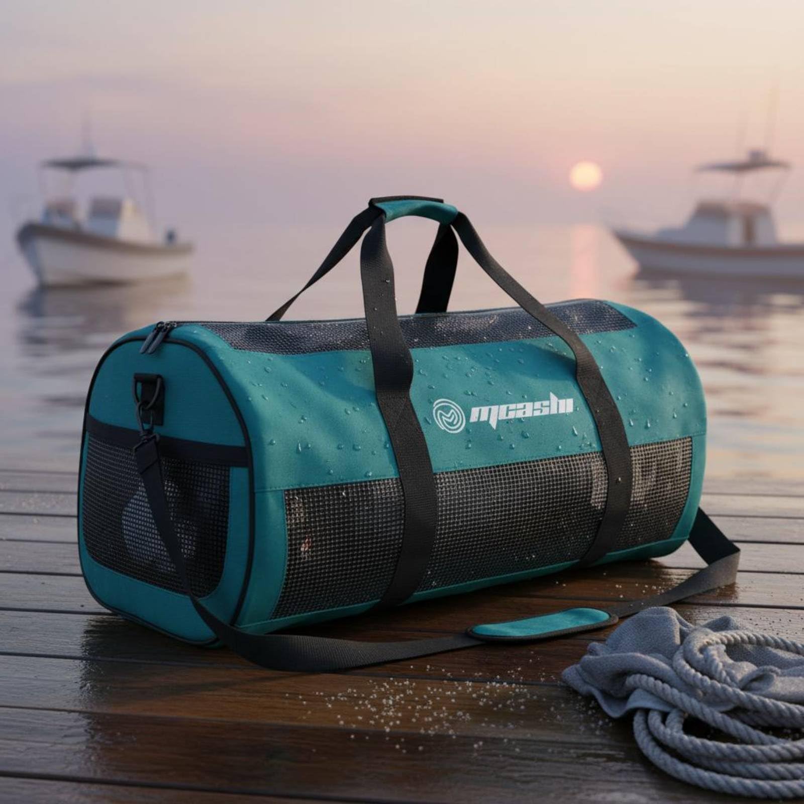 TISHITA Sac Filet de Plongée 60L Sac Équipement Nage Libre Sac Transport Maille Respirante Sac Séparation Affaires Humides en Polyester TPU Durable Adapté à Bateau Plage, Array, Vert, 60L