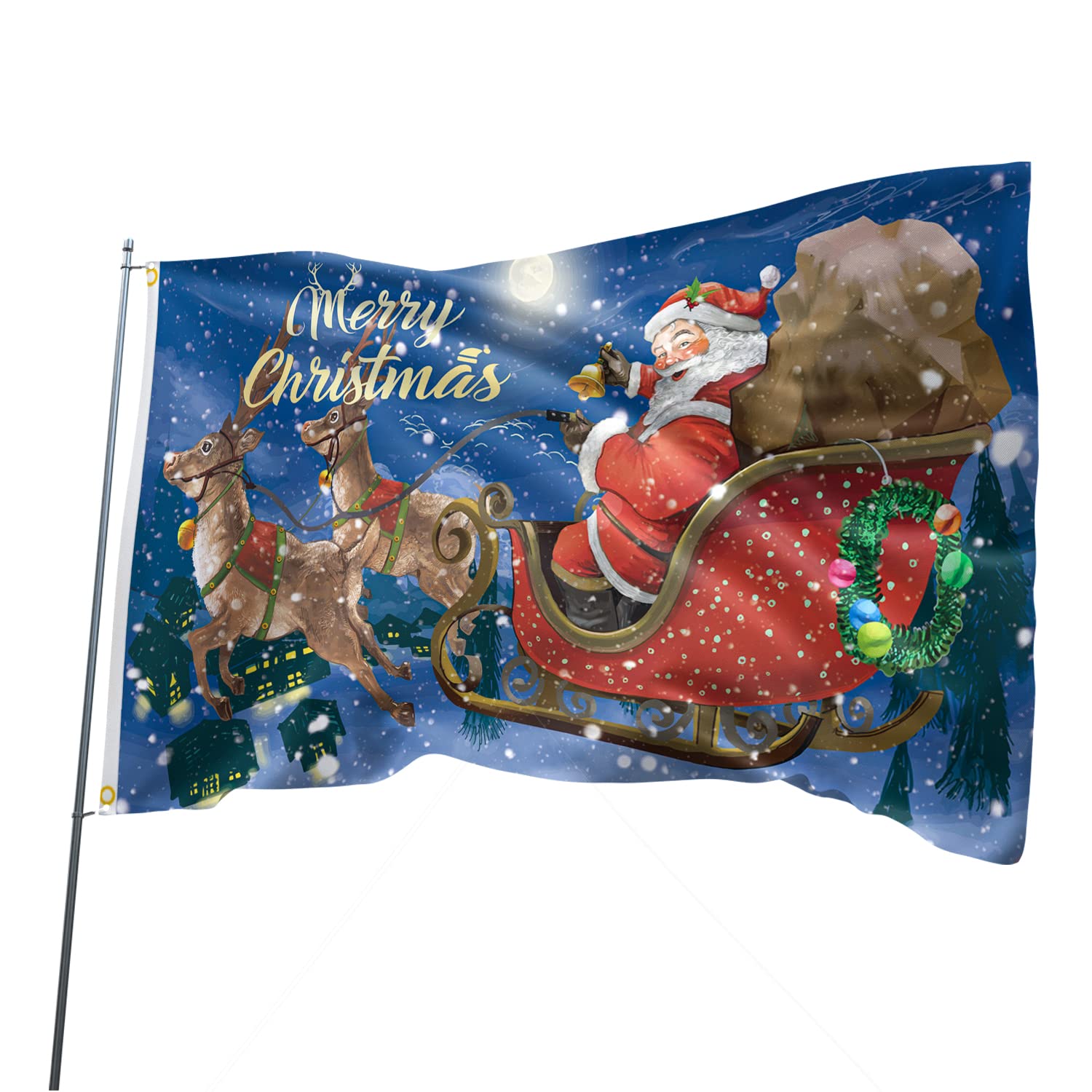 Merry Christmas Santa Claus Flags 5FT x 3FT With Eyelets,Xmas Decorations Outdoor, Personalised Festival Garden Flags,Double Stitched Polyester Flag With 2 Grommets,Garden Party Decor, Funny Flag