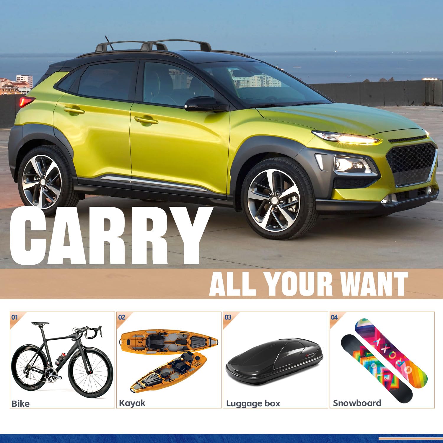 Upgraded Lockable Cross Bar Fit For Hyundai Kona 2018 2019