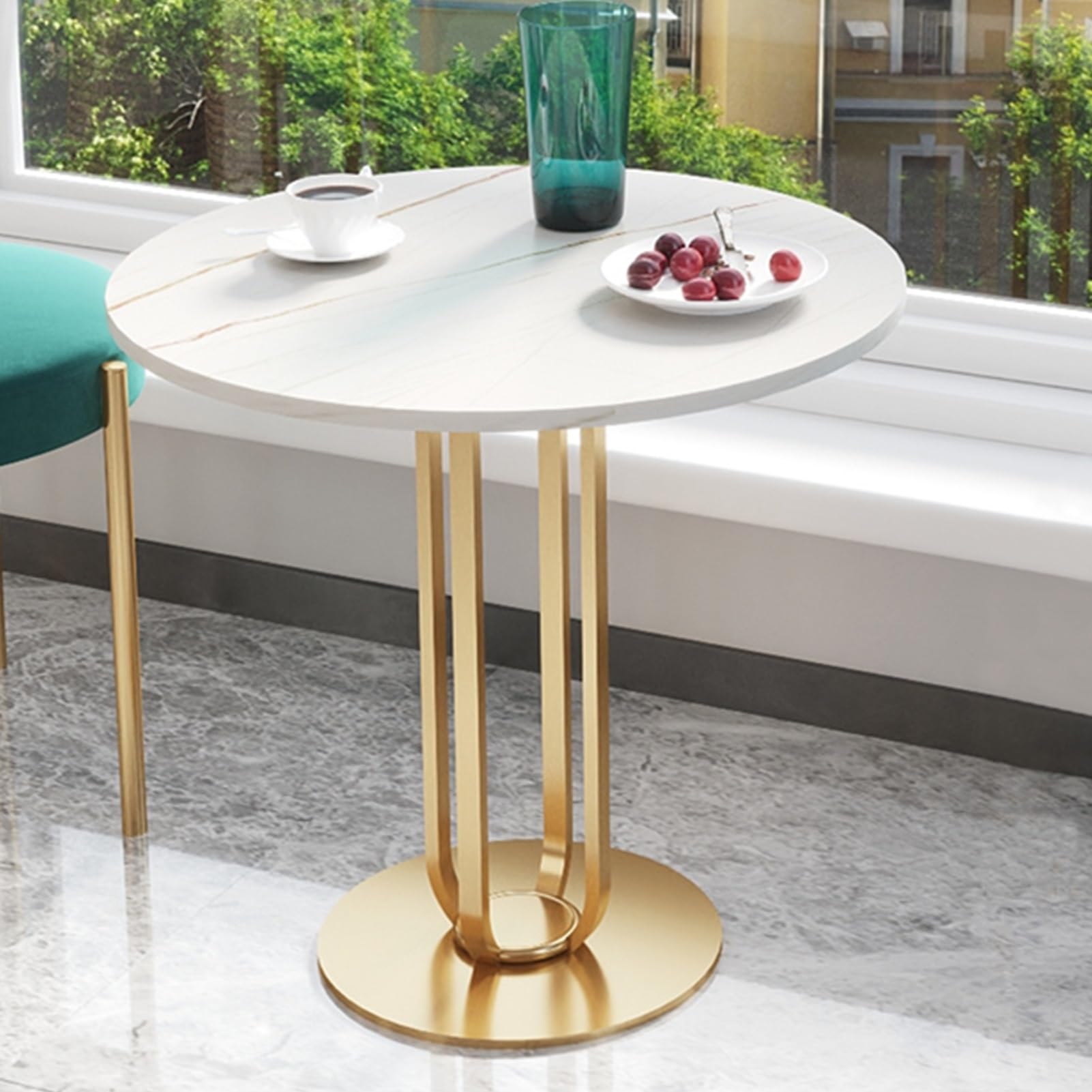 Table d'appoint ronde blanche et dorée - Domero Cirque - Kare Design