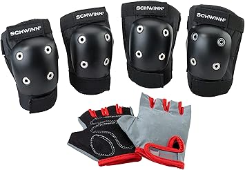 Schwinn Kids Bike Gloves Set, Knee and Elbow Pads, Protective Gear, Girls and Boys Bike Accessories, Black/Gray
