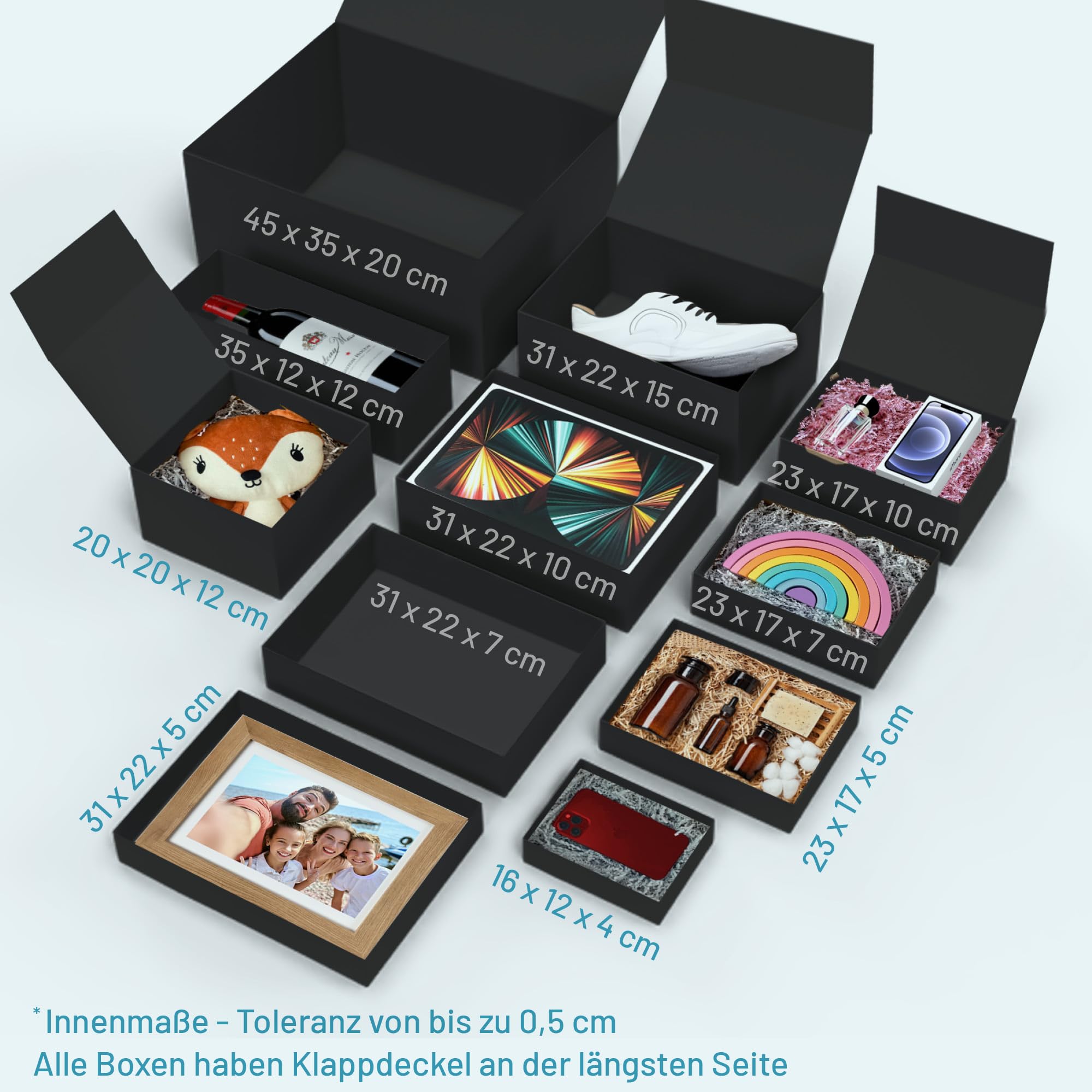 Geschenk-Box mit Deckel | 31 x 22 x 7 cm (5er Pack) | Geschenk-Karton mit Magnet-Verschluss | Perfekt für Geburtstag, Hochzeit, Weihnachten, Geburt | Geschenk-Verpackung Schwarz Matt