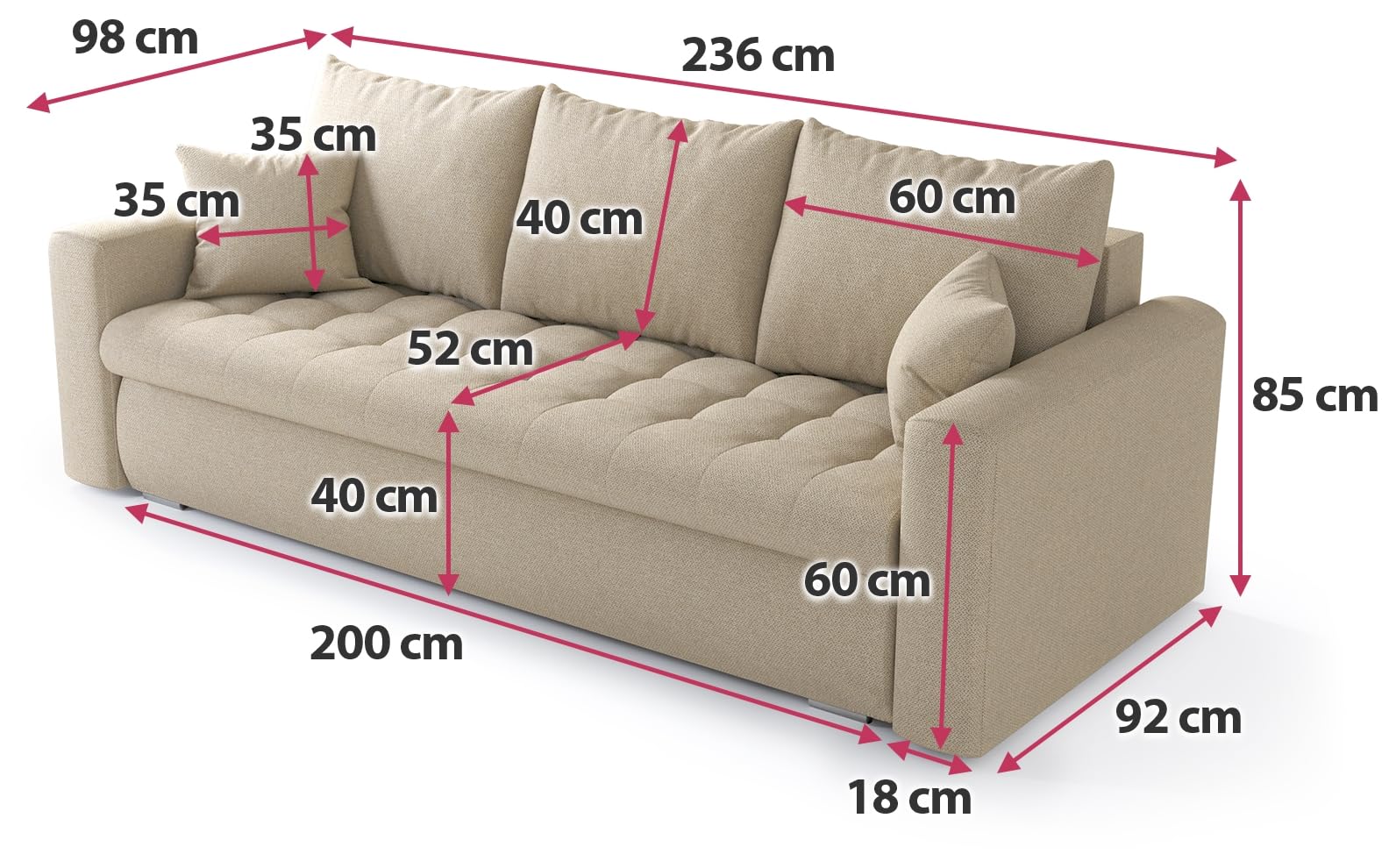 BROMARKT Sofa mit Schlaffunktion Beige Klappsofa Geflecht 140X200 LUIS