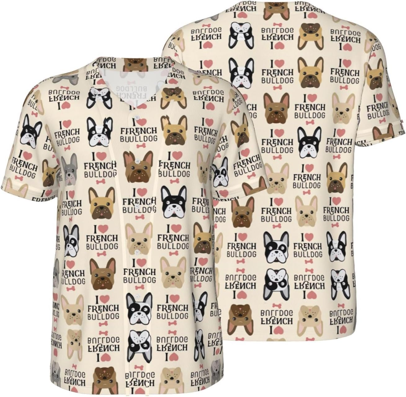 French Dog Stylish Softball Jersey,Personalized and Breathable Baseball Button Down for Men for All Seasons and Occasions