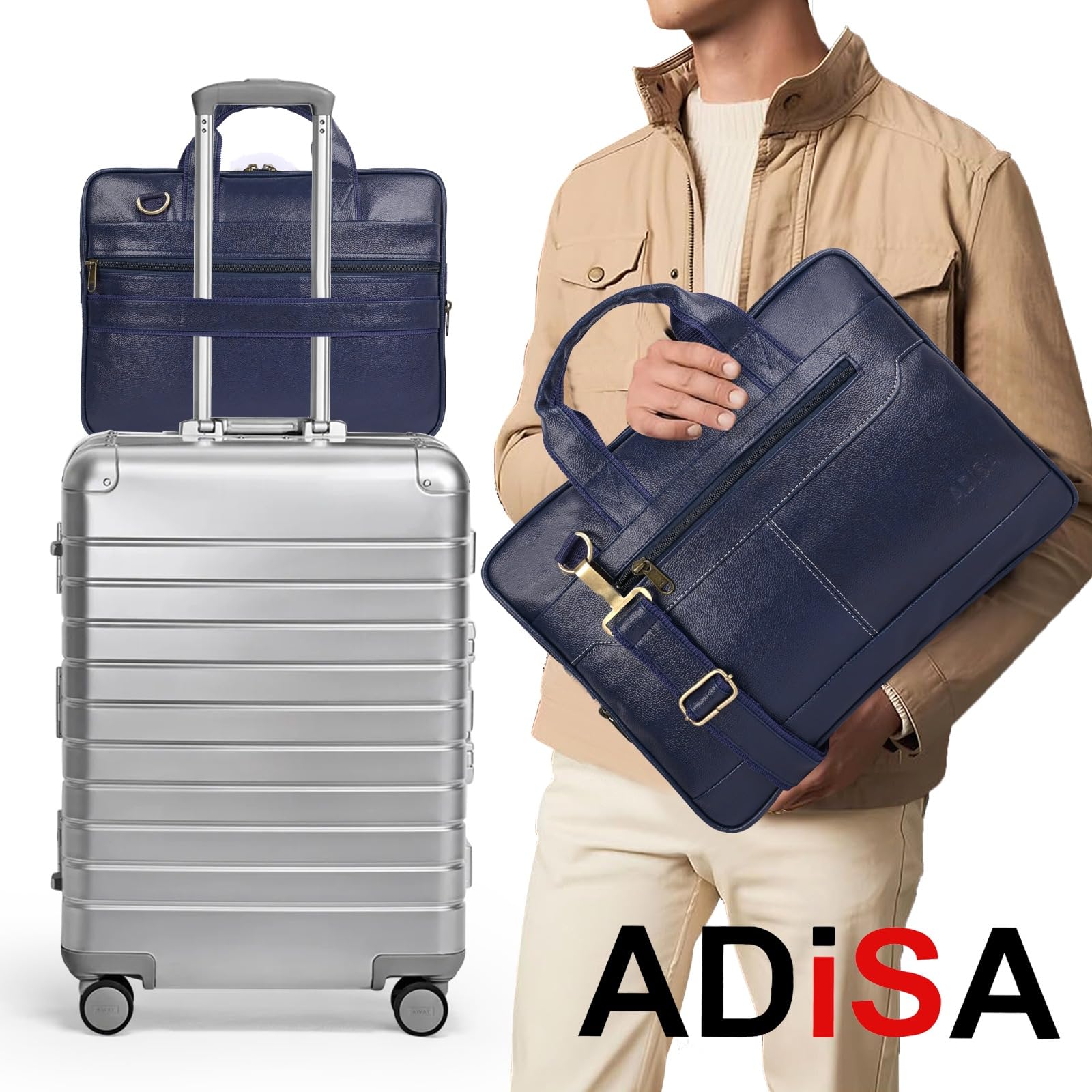 ADISA Laptop Bag for Men - Faux Leather Office Messenger Briefcase with Laptop Compartment for Work, Business, Corporate & Professional Use (LB6050)