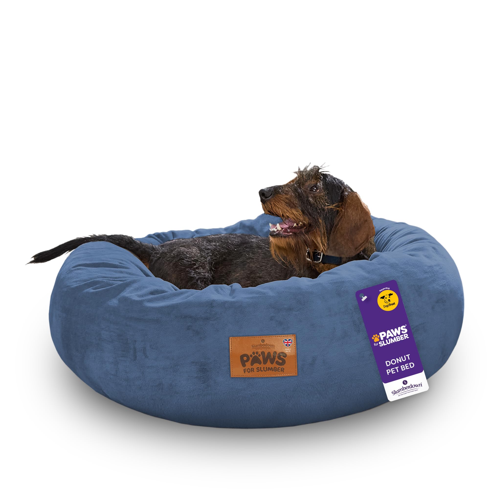 Slumberdown Donut Dog Bed Large (75 cm) - Soft, Supportive & Calming Nest for Puppy, Dogs & Cats | UK-Made, Washable, Non-Slip Base, Plush Cushioning Comfort in Navy